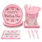 144 Piece Happy Mother&#x27;s Day Pink Dinnerware Set, Plates, Cutlery, Cups, Napkins (Serves 24)